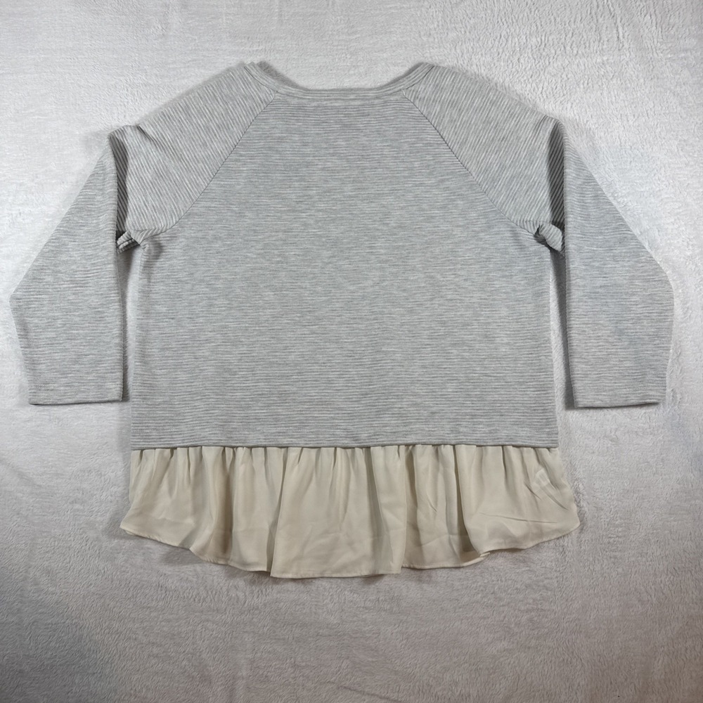 Loft 3/4‎ Sleeve Gold Embellished Grey Medium Weight Blouse Bottom Top Large - Picture 7 of 8